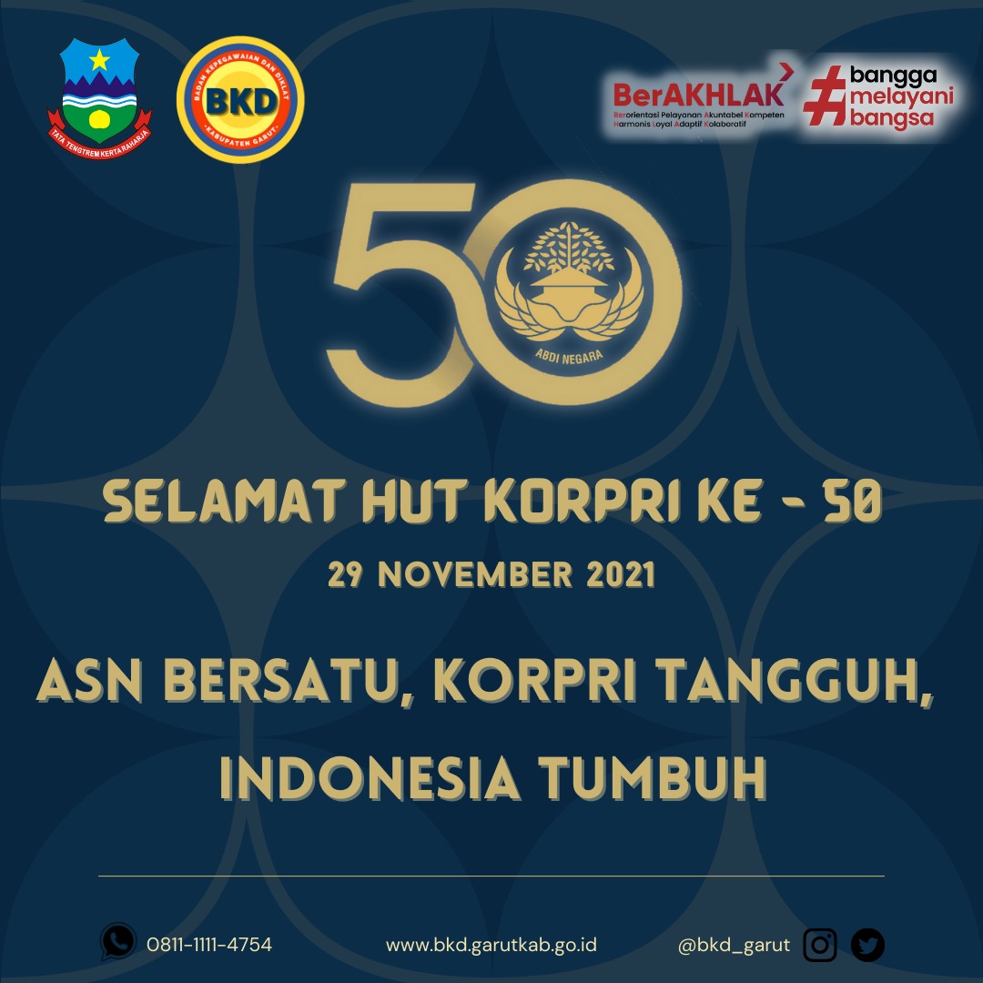 bkd_garut's tweet photo. Dirgahayu KORPRI 🥳🥳
ASN bersatu, KORPRI tangguh, Indonesia tumbuh.

#hutkorpri #korpri50th ##hutkorpri2021 #asngarut #pemkabgarut #bkdgarut #infobkd #Garut https://t.co/K4ItqFb4qT