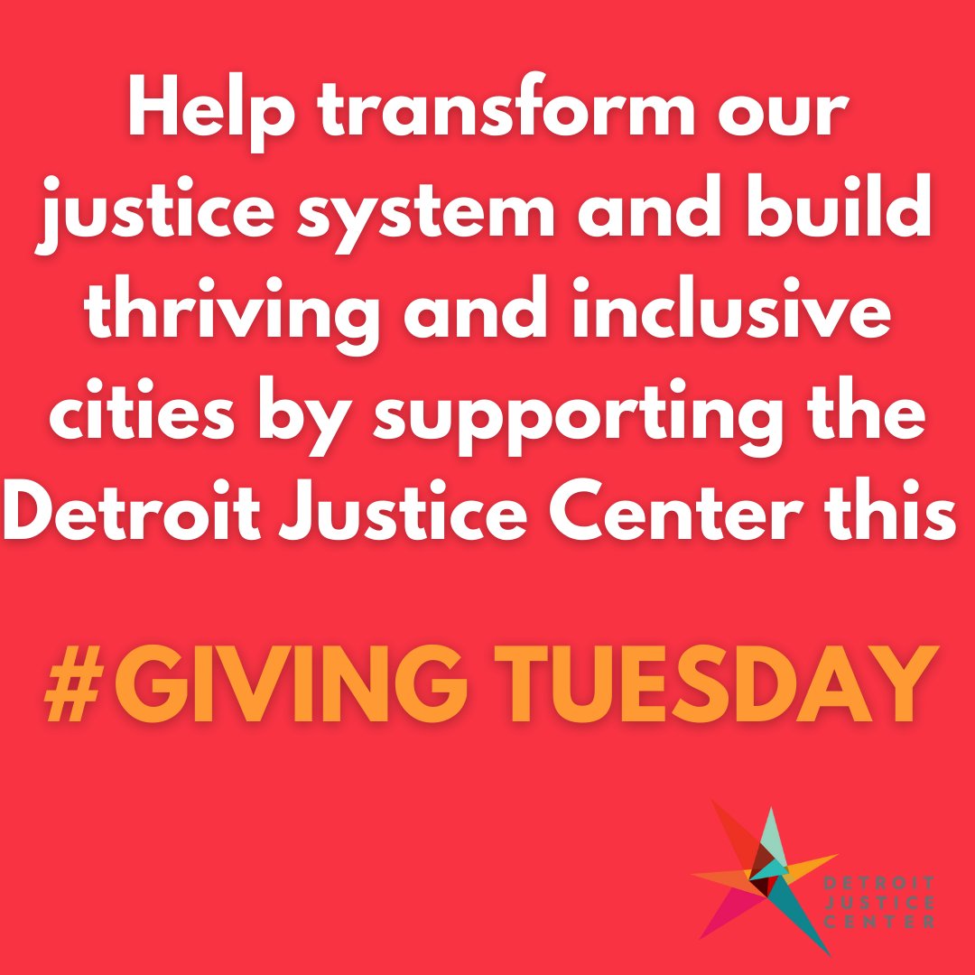 Consider giving to <a href="/justcitydetroit/">Detroit Justice Center</a> this #GivingTuesday !

Our #GivingTuesday campaign focus is on the traffic-enforcement-to-jail pipeline, the role license suspensions play in this pipeline and in furthering mass incarceration.

detroitjustice.org/donate