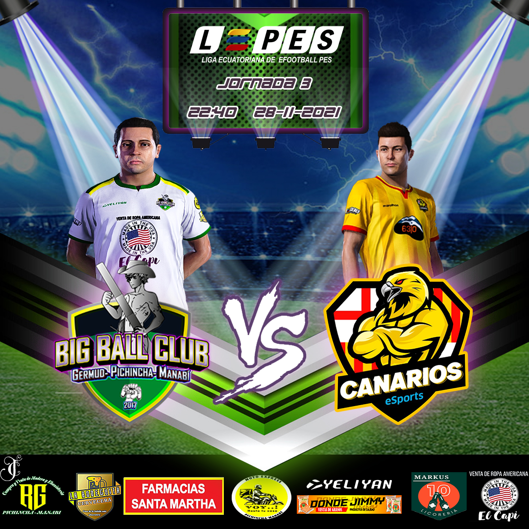 BIGBALLCLUB1's tweet photo. Continua la @lepesOficial y La #BBC recibe de visita a los amigos de @CanarioseSports
📆 28 Nov
🕖 22:40
📺 @lepesOficial
#ElOrgullodeManabi #LEPES #PES2021 #konami https://t.co/J6mO5USlsr