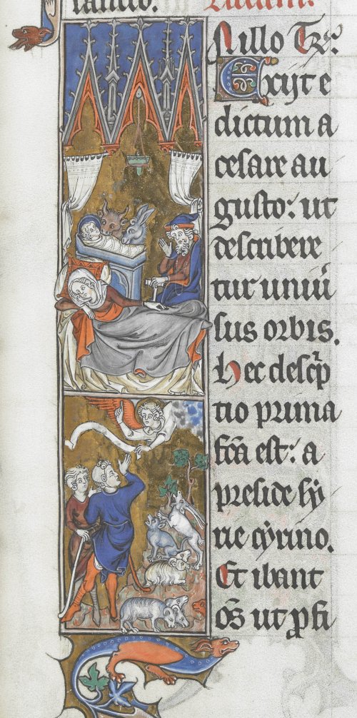 academicknight's tweet photo. Decorated initial for the reading for Midnight Mass on Christmas Eve, Gospel Lectionary of Sainte-Chapelle: Paris, last quarter of the 13th century, showing The Nativity for the first day of #Advent #Advent2021 #MedievalAdvent #medievaltwitter #medieval #manuscript https://t.co/hXWznsE1xu
