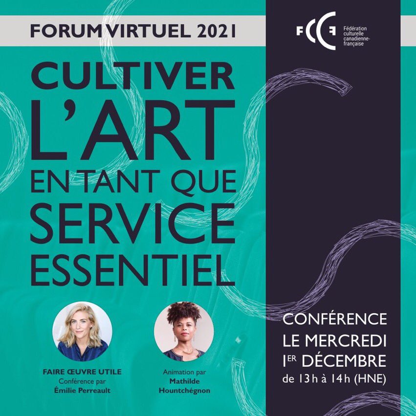 Sur l’importance de l’art dans nos vies et sur le thème 🌱 “Cultiver l'art en tant que service essentiel” le Forum de la <a href="/infofccf/">Fédération culturelle canadienne française</a> que j’aurai le plaisir d’animer, aura lieu ce mercredi avec la conférence d’ @emilieperreault