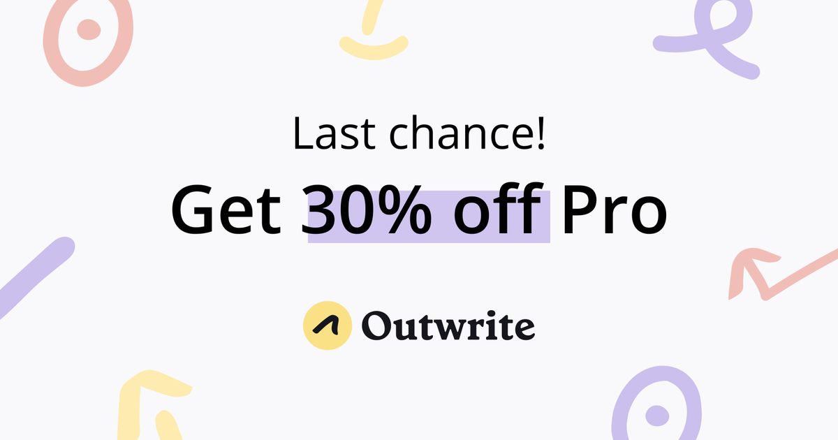 OutwriteAI's tweet image. Today's your last chance to get 30% off Outwrite Pro! Use the code "BF2021" or upgrade here: bit.ly/3neQ87q