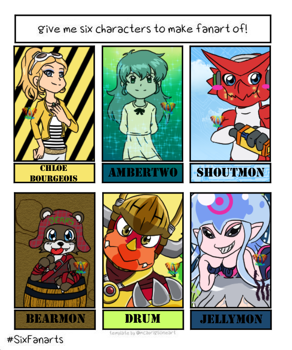 TZoe611's tweet photo. The promised drawings!
Thanks to @FerMrack5493582 @Lizza150 @NARUHA_anime_ @Ursam_Rableck @RingtailBear @Syndramon for participating^^!
#chloe #ambertwo #shoutmon #bearmon #drum #jellymon https://t.co/co3r14lnMF