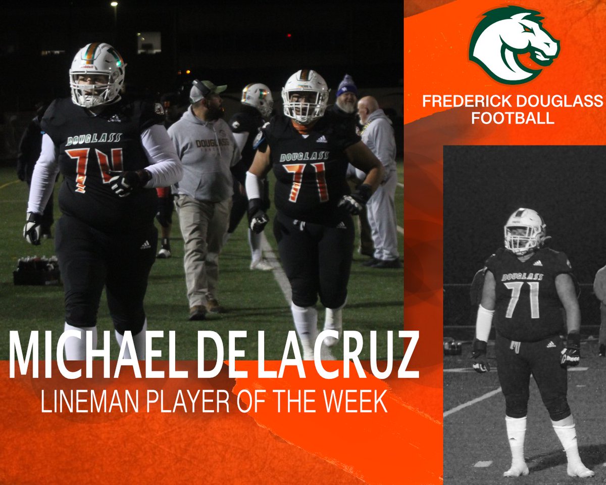 FDouglassFB's tweet photo. Michael deLa Cruz is playing some of the best ball in his high school career! Congrats @michael_dela22 on earning the Lineman of the Week Award! @coachnatemcpeek https://t.co/RdQYgObasU