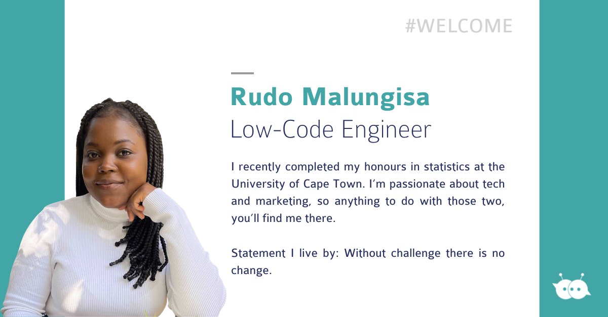 A warm welcome to Rudo Malungisa who has joined us as a Low-code Engineer ✨

We are delighted to have you join us. The <a href="/FCB_ai/">FCB.ai</a>  team extends the warmest welcome to you!

#FCB.ai #conversationalai #engineer