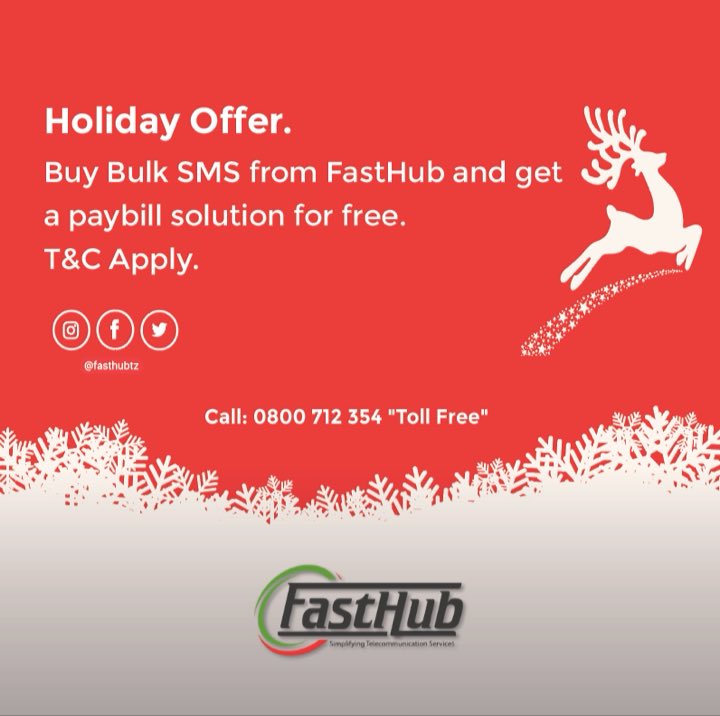 fasthubtz's tweet photo. Oh yes, the holiday season is here 🎊🎊🥳🥳
Don’t miss out on our special offer none like others🤩🤩 call us now for more info @0800712354
#mondayvibes #holidayoffers #fasthubtz #fasthuber #bulksmsandmobilepayment https://t.co/txnzLkd8kf