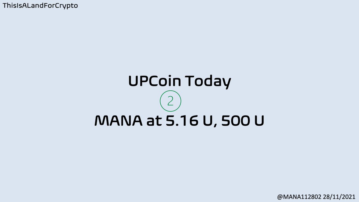 CTextland's tweet photo. #UProject
The 2nd token in our #UPCoin list.
#MANA #Decentraland 
500 U to buy MANA at 5.16 U per coin. 
No.MANA112802

Bullish for what:
*⃣Metaverse&amp;NFT
*⃣Growth potential
*⃣Powerful Backers, Grayscale... https://t.co/PbiaaSA0Wp