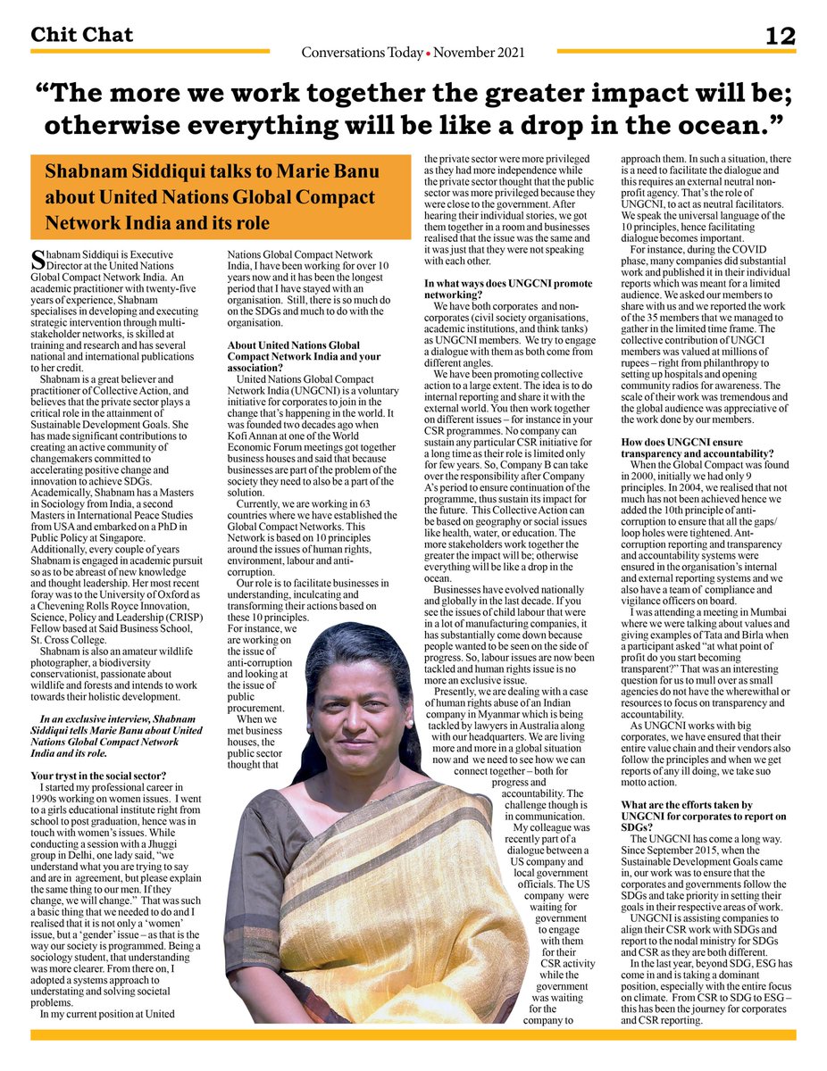 November Conversations. csim.in/conve.../Conve…
Interview with Shabnam Siddiqui, Executive
Director, United Nations Global Compact Network India <a href="/shabsids/">Shabnam Siddiqui</a>