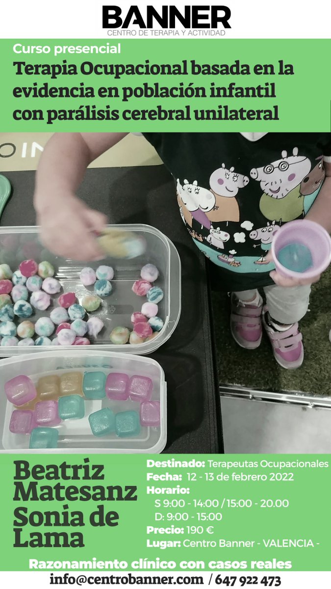 Como ya avanzó <a href="/MatesanzBeatriz/">Beatriz Matesanz</a> hemos preparado juntas la formación presencial: #Terapiaocupacional basada en la evidencia en población #infantil con PC unilateral.
