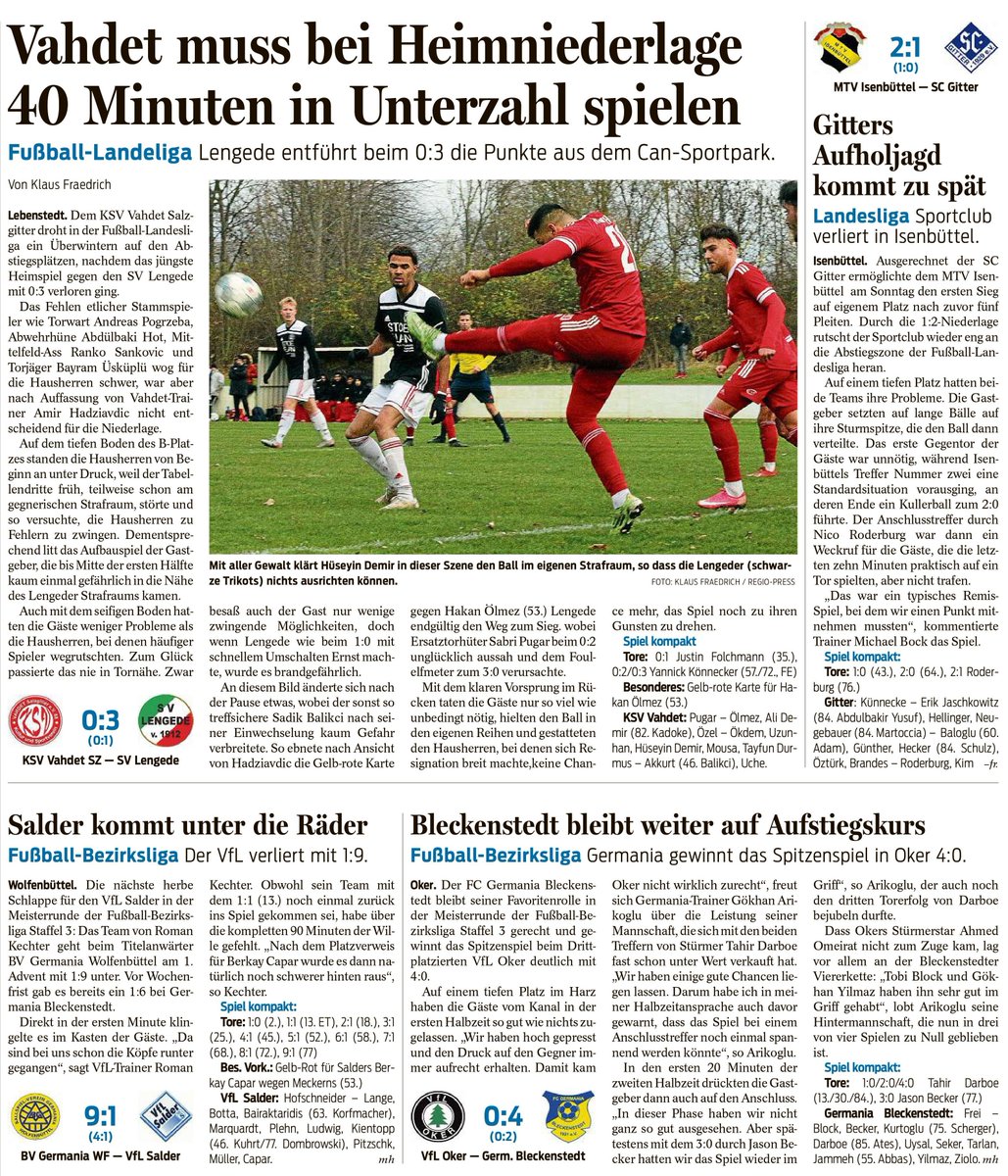 SVU_Salzgitter's tweet photo. I. Herren - wir schauen über den Tellerrand - die Berichte der anderen Salzgitteraner Mannschaften aus der Salzgitter und Wolfenbütteler Zeitung vom 29.11.2021.
#WirSindSalzgitter #aldaconArena #SVUnionSalzgitter #SCUbesteJugend #Teamgeist #Vereinsfieber #HelloFans #LokaleStars https://t.co/Yupc5BkQbM
