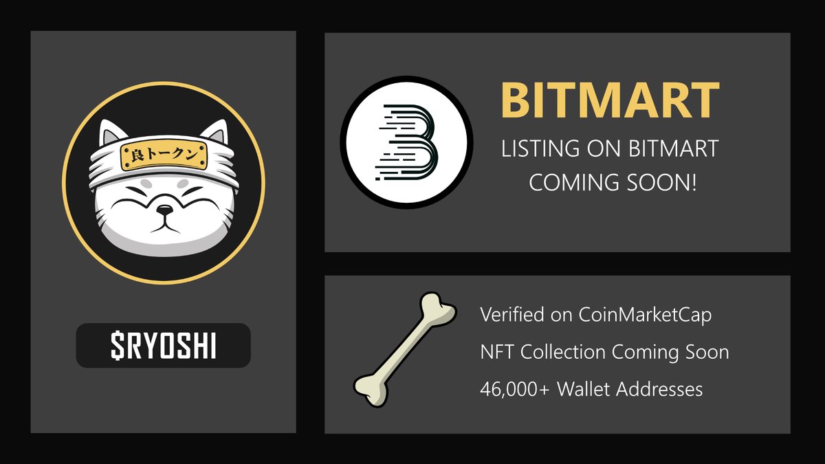 TokenRyoshi's tweet photo. Stay tuned for the listing date on @BitMartExchange ! Want to be the first to know? Join the telegram for the latest news and updates! https://t.co/lkf7nzuwmV https://t.co/KTs2GvIYbN