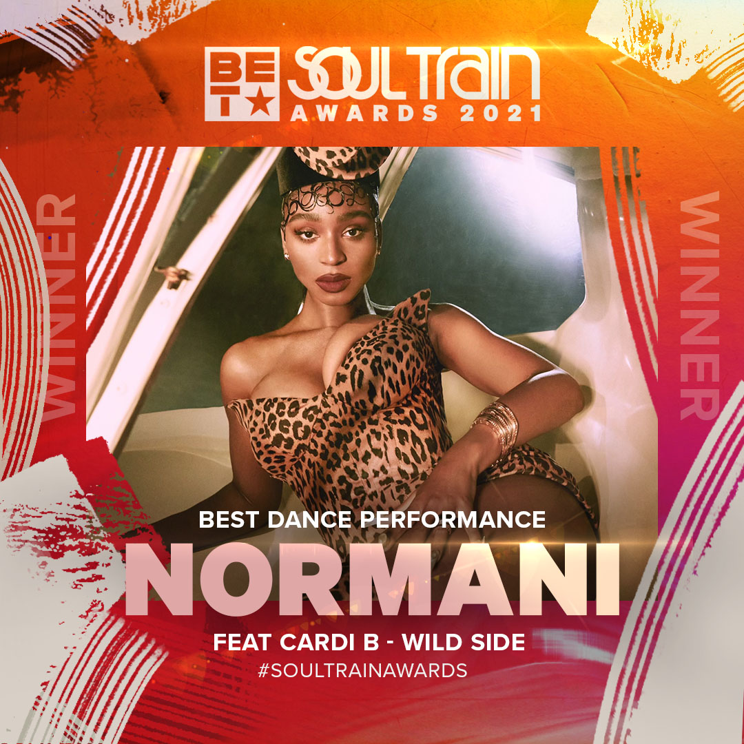 BET's tweet photo. Give @normani her things! Wildside wins Best Dance Performance!💃🏾 #SoulTrainAwards https://t.co/ynAKd8qYfO