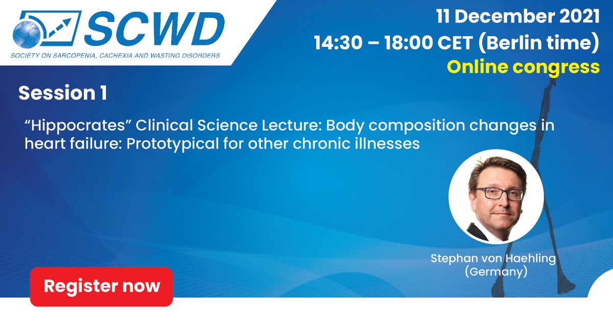 SCWDnews's tweet photo. Join Prof. Stephan von Haehling during his “Hippocrates” clinical science lecture at the #SCWD online conference.
Become an #SCWD member & gain access for free: https://t.co/GpXs4pqd8p
#cachexia #sarcopenia #SCWD21 #heartfailure #cancer @CAMO_ACOM @SuppOncRG @EuGMSSociety https://t.co/JiVoiUzFCb