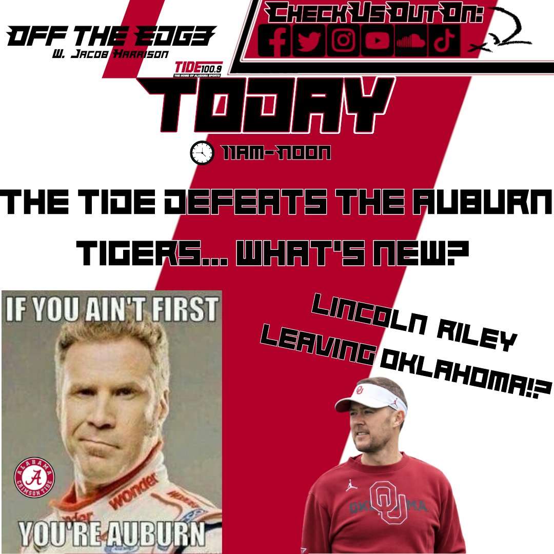 OffTheEdge1009's tweet photo. What a game! Alabama remains Iron Bowl champs over Auburn! Join your host, @JHarrisonOTE as he breaks down Saturday's game and discusses more CFB news! Only on @Tide1009! 

Join the conversation! (205) 342-9904

#AlabamaCrimsonTide #AlabamaFootball #CollegeFootball #SECFootball https://t.co/ODvQWCrh4c