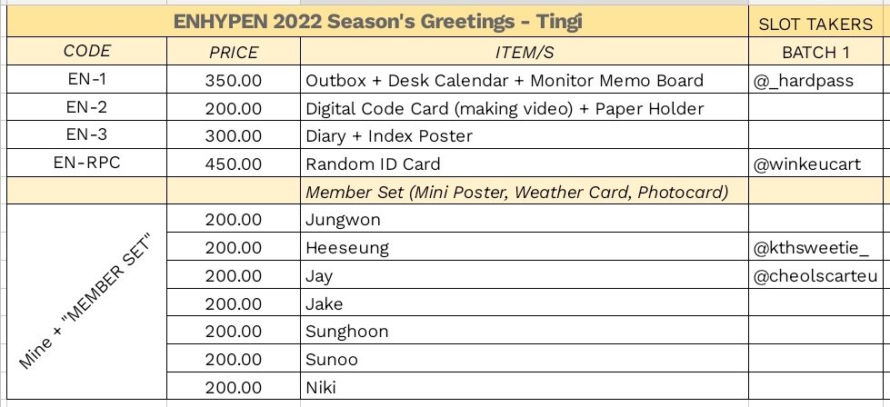 rkhiveesells's tweet photo. #YMSPHTingi | help rt🙏
WTS/LFB

✨ENHYPEN 2022 Season's Greetings - tingi [BATCH 1]
🏷️see photo for the final pricelist

📅DOP: December 30

✓All in + LSF
✓Normal ETA

Reply "Mine + Code" https://t.co/1CVz5ySNN4