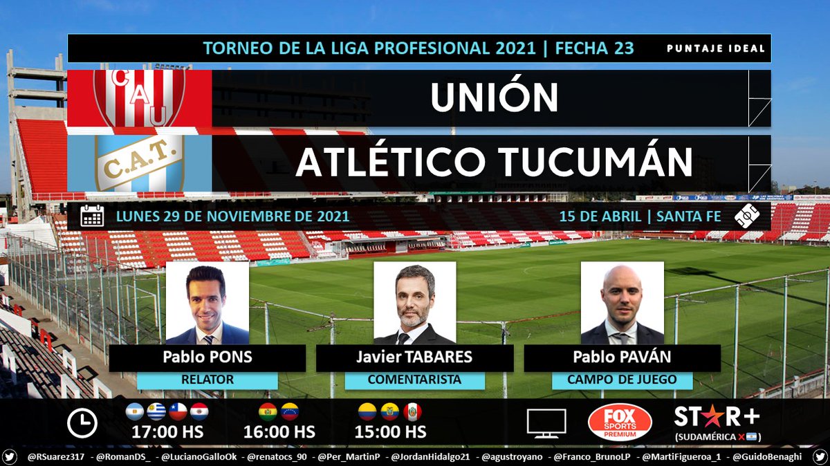 Puntaje_Ideal's tweet photo. โฝ #TorneoLPF ๐ฆ๐ท | #Uniรณn vs. #AtlรฉticoTucumรกn
๐ Relator: Pablo Pons (@pablobari)
๐ Comentarista: @javitabares
๐ Campo de Juego: @pablitomush
๐บ #FOXSportsPremium ๐ฆ๐ท
๐ป๐ฑ @StarPlusLA Sudamรฉrica (Excepto ๐ฆ๐ท)
๐คณ #LPFxFOX - #PackFutbol - #ESPNenStarPlus
Dale RT ๐ https://t.co/Ml28NJXREX