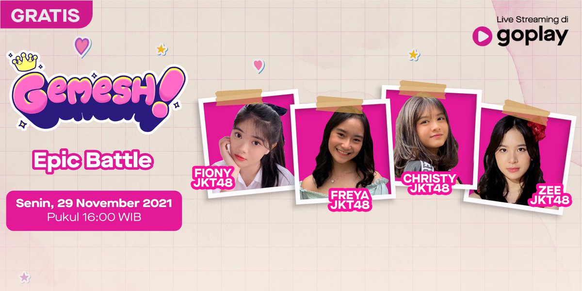EverywhereID's tweet photo. Yuk, hepi-hepian di akhir bulan bareng epic battle-nya @A_FionyJKT48 @Freya_JKT48 @A_ChristyJKT48 @A_ZeeJKT48 di GEMESH!๐ https://t.co/ymS8MQpiK8
#JKT48 #Gemesh #FionyJKT48 #FreyaJKT48 #ChristyJKT48 #ZeeJKT48 https://t.co/FX39AI3aHa