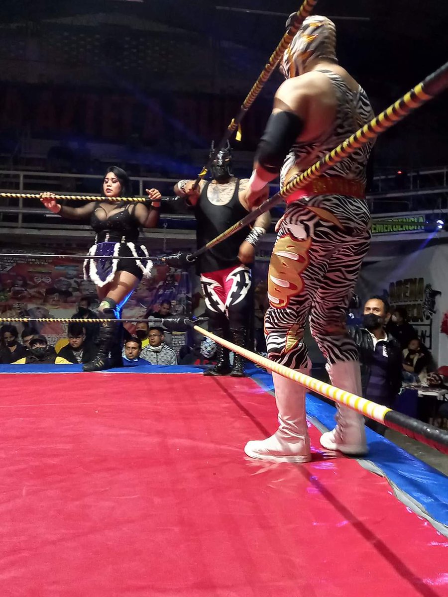 LaTijeraLucha's tweet photo. En dura contienda, la tercia técnica conformada por #LadySensacion, #OrientalJr y #MiniOriental se impone a #HijaDelVikingo, #ImperioNegro y #MiniPuma haciendo explotar
al público que se dio cita para festejar 60 años de historia de la #ArenaAztecaBudokan...
#latijeraluchalibre https://t.co/xVaIJU8gW9