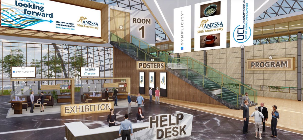 ANZSSA's tweet photo. Great 1st day at the #ANZSSA2021 conference. So many #inspiring people, great content and great ideas!!  Don't forget to browse around the foyer to see information from UCL, Symplicity and @Epigeum. See you all back tomorrow for Day 2. @ANZSSA @CareerHub https://t.co/f4vpD421Dq