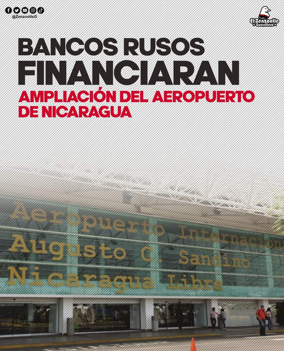 #Nicaragua
Realizará la Ampliación del Aeropuerto internacional Augusto C Sandino ✈️
Con Financiamiento de Banco de la Federación de Rusia, indicó el Ministerio de Hacienda. 
#SoberaniaEnMiTierra
#OrgulloNacionalPatriaLibre
<a href="/FloryCantoX/">Flor y Canto 🇳🇮</a>
<a href="/AlvaroTrejosC/">Alvaro</a>
<a href="/voxsandinista/">voxsandinista</a>
<a href="/Atego16/">@🅰🆃🅴🅶🅾 🇳🇮</a>