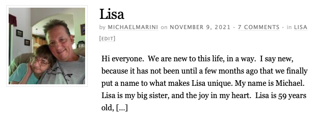 New in "Our Stories" - Lisa, age 59! #wolfhirschhorn #wolfhirschhornsyndrome wolfhirschhorn.org/2021/11/lisa/l…