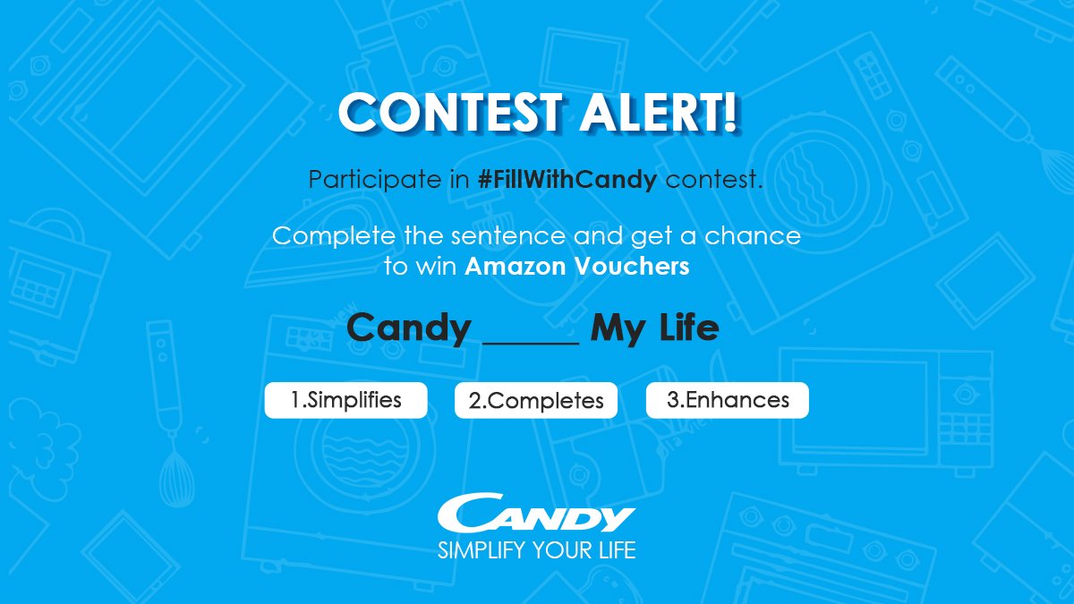 AppliancesCandy's tweet photo. Participate in the #FillWithCandy contest and get a chance to win amazon vouchers worth Rs. 1000! 

All you have to do is: 
- Follow @AppliancesCandy
- Answer correctly &amp; use #FillWIthCandy
- Tag 3 friends
And that’s it! 

#Candy #CandyIndia #ContestAlert #Contest #ContestIndia https://t.co/NOUkWfGy8N