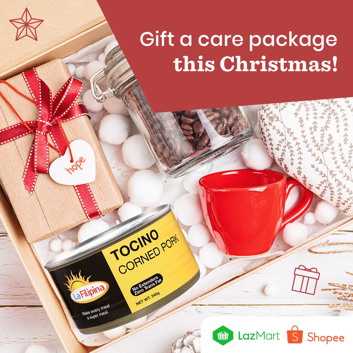 LaFilipinaPH's tweet photo. Care packages have become a popular gift idea with its customizable and fun approach to gift giving. You can choose different items based on your loved ones’ preferences, and mix and match various treats. 

#LaFilipina #giftidea https://t.co/yVGhYYnJ98