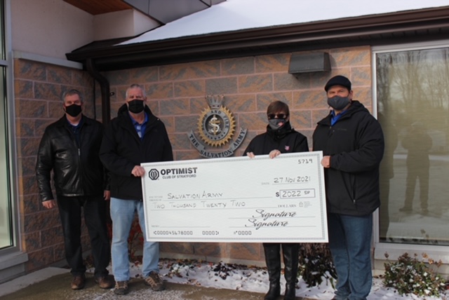 The Optimist Club of Stratford was very pleased to be able to contribute to these fine causes this Christmas season.  On Saturday, donations were made to <a href="/StratfordHOB/">Stratford House of Blessing Food Bank</a> <a href="/SP_Shelterlink/">Shelterlink</a> <a href="/stratfordchambr/">Stratford Chamber</a> Stratford Salvation Army and the Kiwanis CJCS Christmas Basket Fund