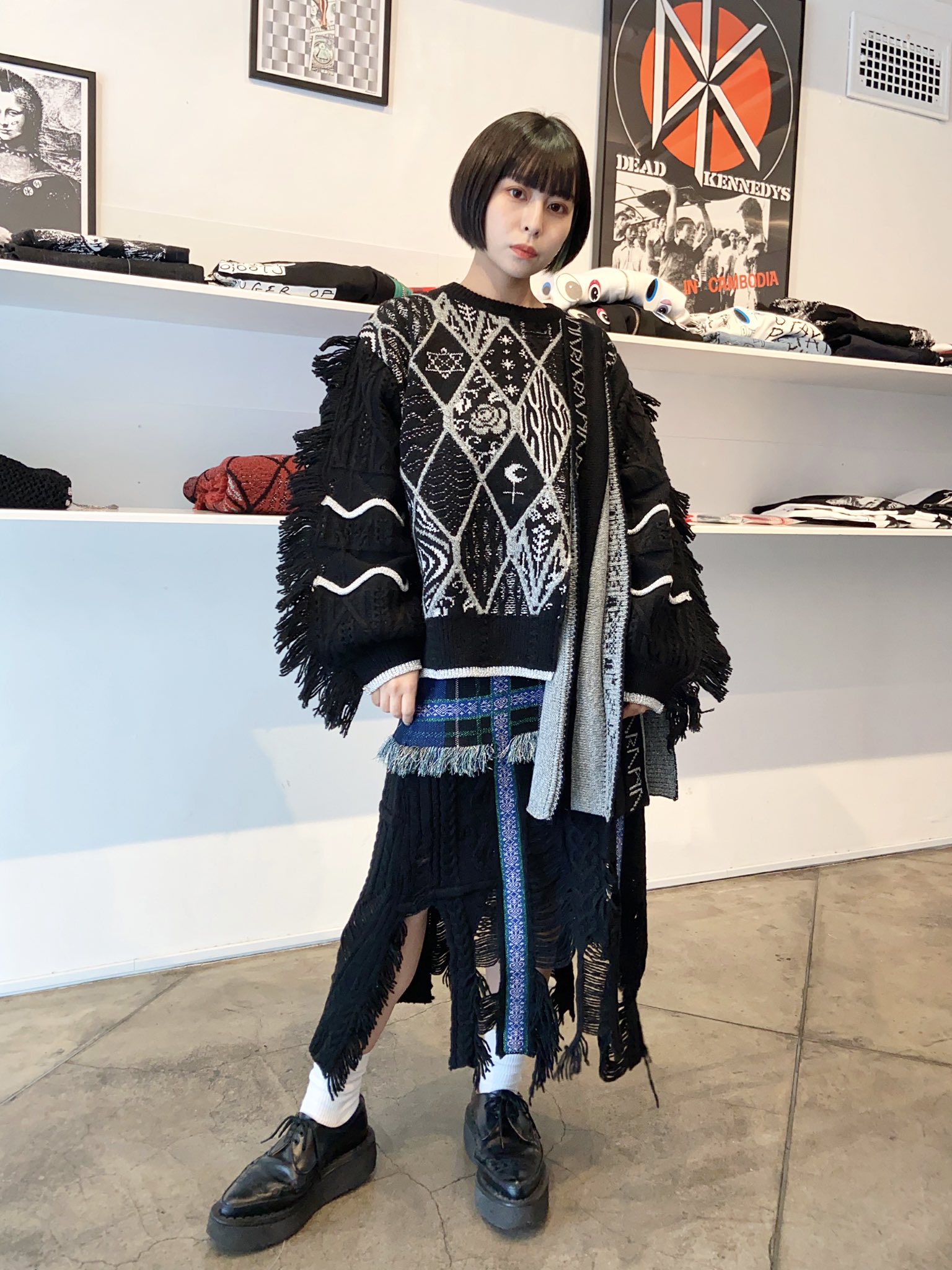 スカート rurumu: broken knit check SK BLACK rurumu:（ルルムウ）の「rurumu:/ルルムウ/broken check knit SK