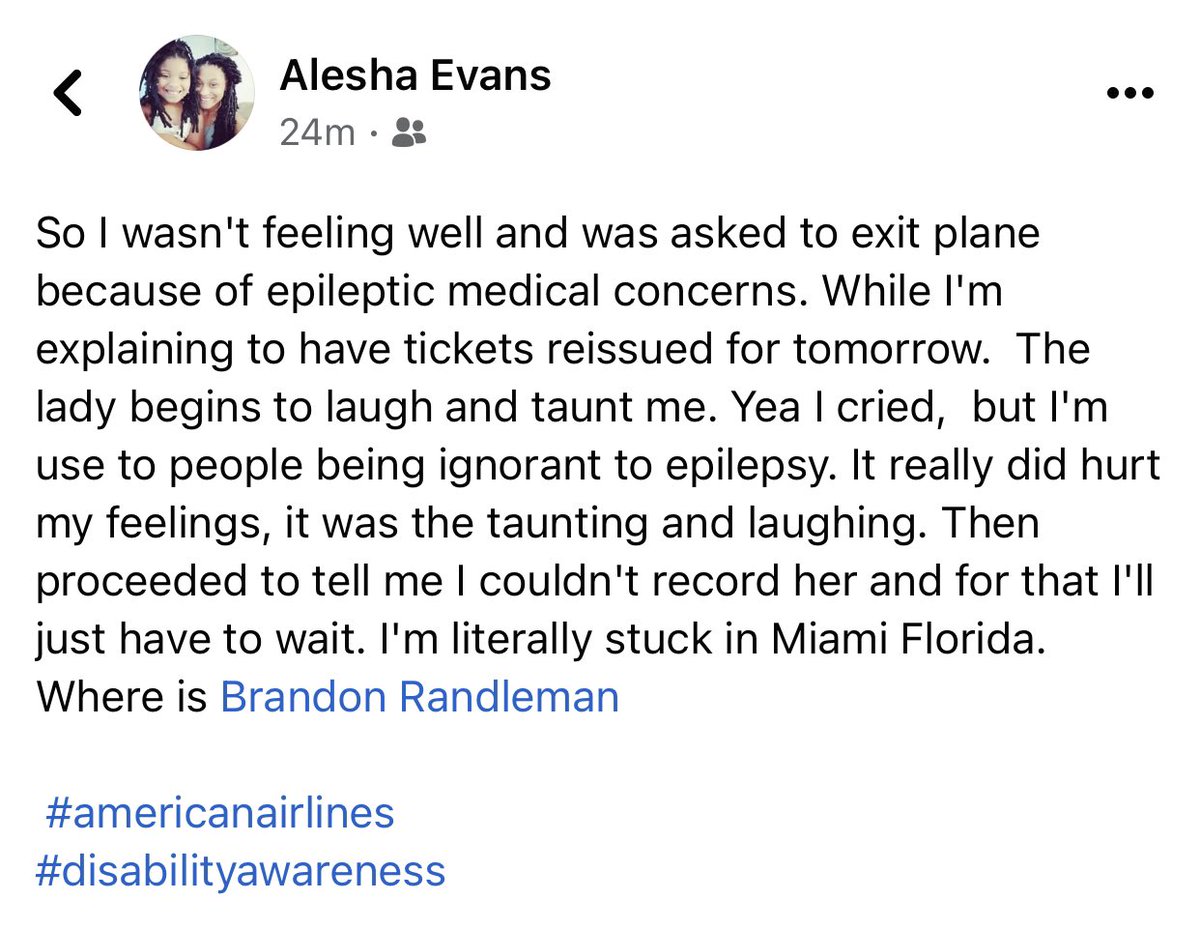 Hey <a href="/AmericanAir/">americanair</a> ..Civil Rights Adv. from VA, is it customary for your check -  in attendants to laugh and taunt an African American dealing with medical situation? Read below <a href="/miamiNAACP/">NAACP Miami-Dade</a> <a href="/iflymia/">Miami Int'l Airport</a> <a href="/CNNnewsroom/">CNN</a> <a href="/WPLGLocal10/">WPLG Local 10 News</a> let us know ASAP!! <a href="/BLMMIA/">BlackLivesMIA</a>