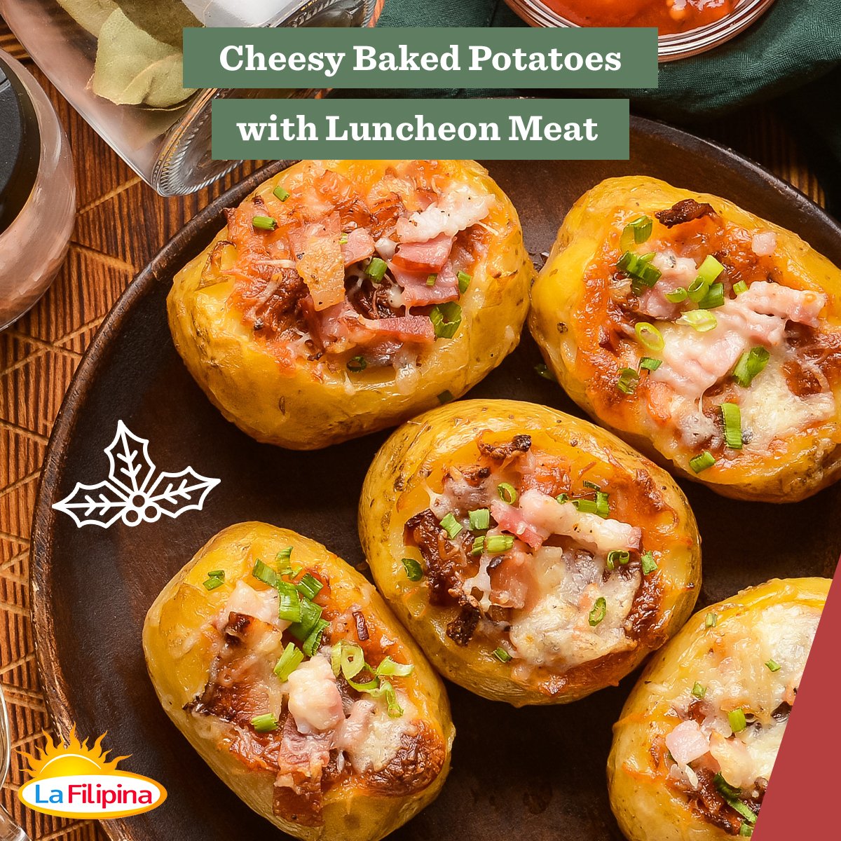 LaFilipinaPH's tweet photo. ‘Tis the season to enjoy comfort food. Try our take on cheesy baked potatoes with savory chunks of La Filipina Luncheon Meat. 

Send us a message or comment on this post for more info on this must-try dish! 

#LaFilipinaSnackHacks #luncheonmeat https://t.co/hoZMEUKFkn
