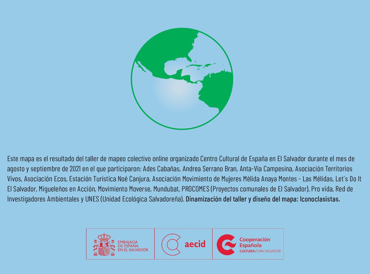 CCESV's tweet photo. El mapa es resultado de un taller organizado por el #CCESV en agosto de 2021, en el que participaron 15 organizaciones y colectivos, dinamizado y diseñado por @iconoclasistas
#MedioAmbiente #CambioClimatico #Alertaplaneta #CambioClimatico #ElSalvador #DiplomaciaCientífica https://t.co/x3TLfalzRl