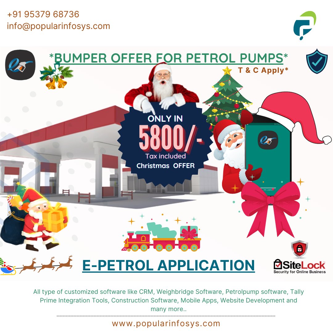 codeshilp's tweet photo. 💥 Christmas BOOM BOOM Offer Started On Petrol Pump Software 💥
"#India's first #Petrolpump Automation in #Accounting"
⛽  E-PETROL MOBILE APPLICATION ⛽
📌 E-Petrol  Android Application
📌 Admin Web Portal
📌 Customer Web Portal
📌 #TallyRealTimeIntegration Software https://t.co/HIppKNjH33