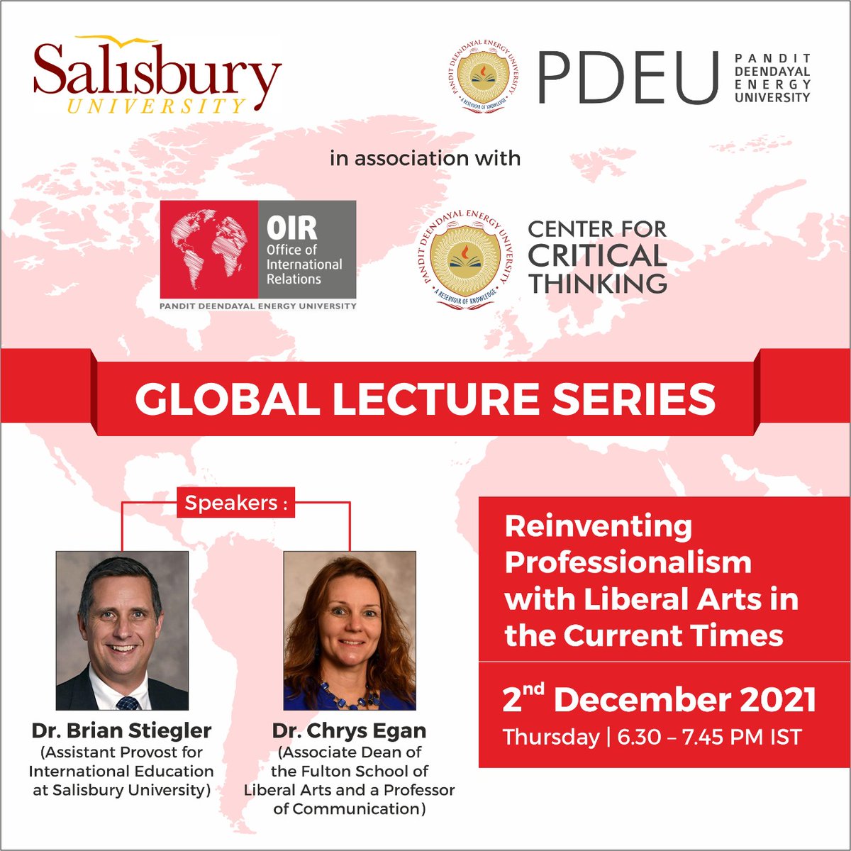 OirPdeu's tweet photo. Pandit Deendayal Energy University and @SalisburyU, USA jointly organised Global Lecture Series on the topic Reinventing Professionalism with Liberal Arts in the Current Times on 6:30 to 7:45 PM (IST), 2nd December 2021. (1/2) https://t.co/PnhHz5EvmO