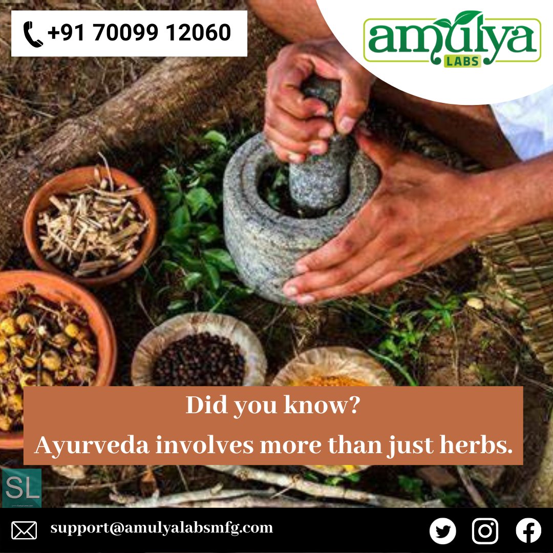 AmulyaLabs's tweet photo. Have you always correlated Ayurveda with herbs and plants too?
Well, it's a bummer. Ayurvedic medicines  not only contain herbs but also other elements like milk, ghee, butter,  honey, molasses, gingelly oil, rock salts, minerals, ashes, and self-fermented alcohol.
#Ayurveda https://t.co/sKiiy8mcoh