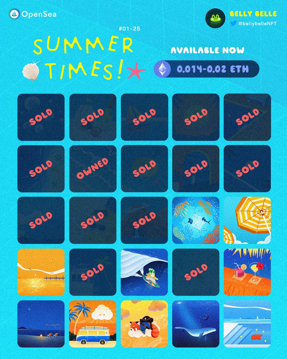 bellybelleNFT's tweet photo. [Update] 'Summer Times!' collection is already completed. (25/25) 🥳 Come and grab your fav Summer Vibes!✨
https://t.co/xBi9bj912G

#NFTs #NFTArtist #NFTArt #NFTCommunity #NFTCollection #NFTCollector #OpenSea #CryptoArt #NFTThailand #NFTThaiArtist #NFTThaicommunity #ThaiNFT https://t.co/R0RMpHxqnR