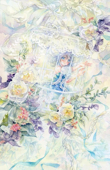 bird cage🕊️
--壊れゆく わたしたちと
心を閉じ込めて
鳥かごは何処へ向かうの…?

#Watercolor #透明水彩 
#創作百合 