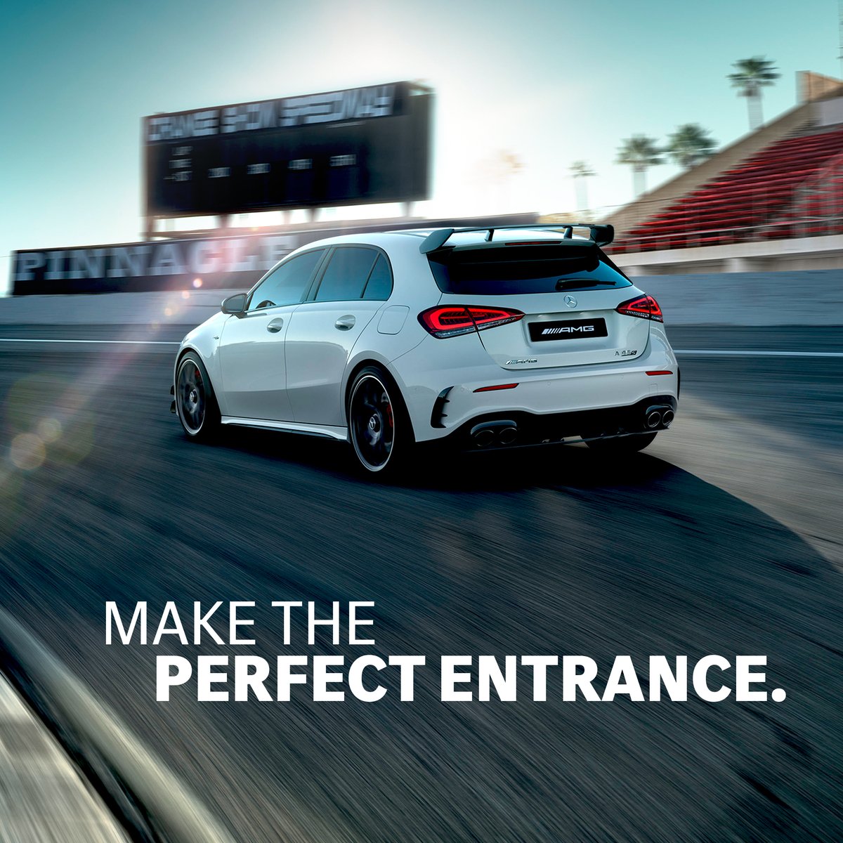 MercedesBenzInd's tweet photo. Drive into the apex with the perfect racing line or drive sideways into a corner through a cloud of smoke. Experience instant thrill in the perfect AMG. Presenting the all-new Mercedes-AMG A 45 S 4MATIC+, now with Track Pace and Drift Mode. #InstantThrill #AMGA45S https://t.co/Hk11sIYoia