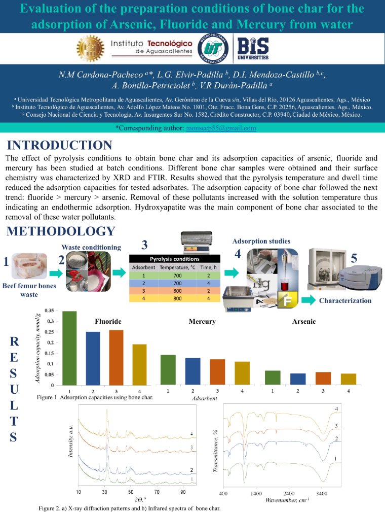Aliyne15's tweet photo. Hello! I'm very excited to share with all of you my work "Evaluation of the preparation conditions of bone char for the adsorption of Arsenic, Fluoride and Mercury from water"
Please feel safe to ask me any questions.
@IntAdsSoc thank you for the opportunity

#IASTwitterPoster2 https://t.co/lxRcSnNtAQ