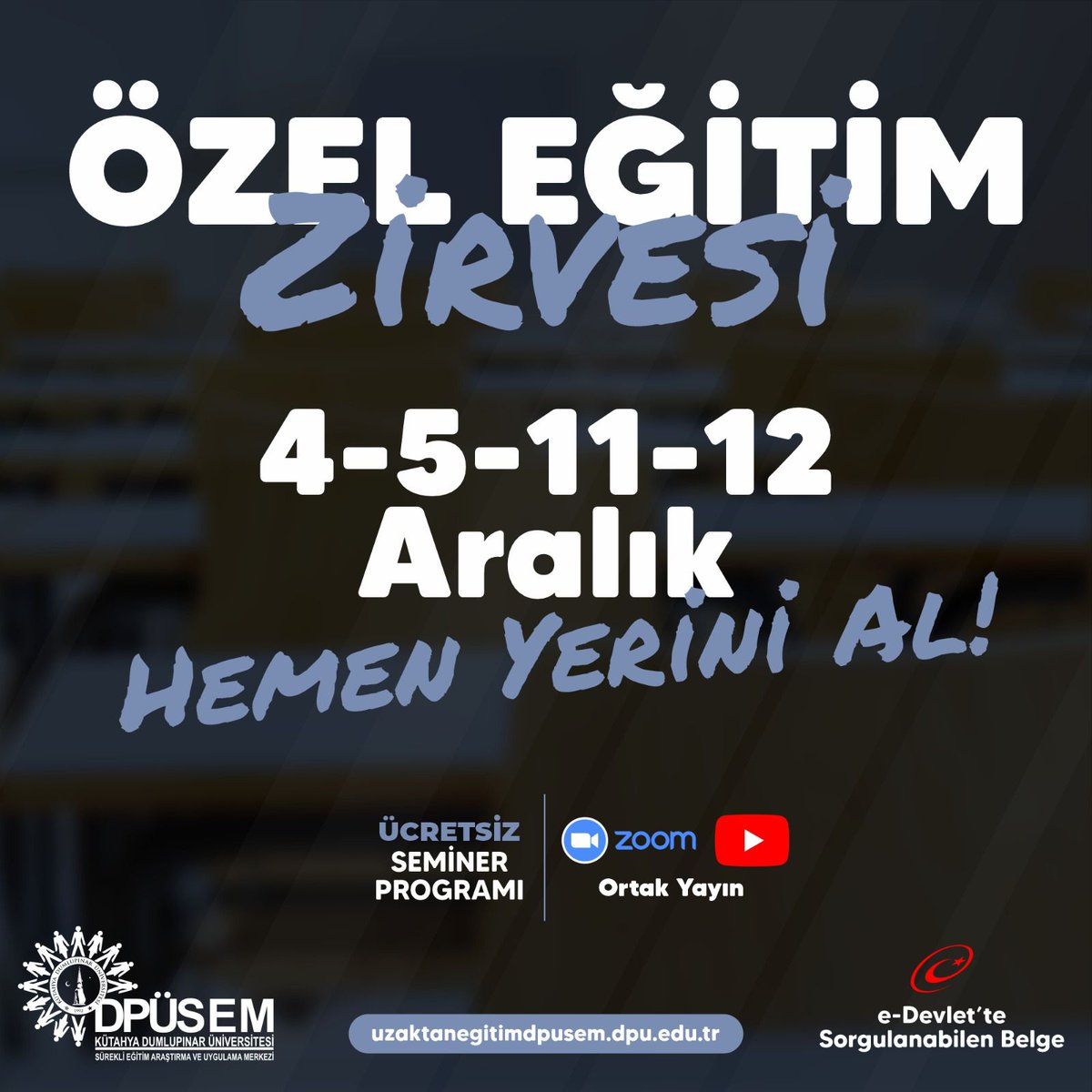 Sende yerini al... Ayrıntılar sitemizde..
uzaktanegitimdpusem.dpu.edu.tr