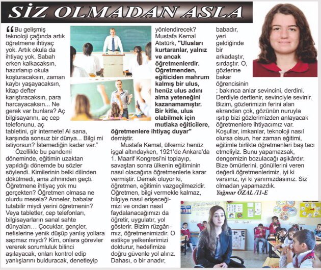 TÜBİTAK BİLİM FUARI kapsamında "Gazete Okuyalım, Gazetede Yazalım" adlı proje çalışmasında okulumuzla iş birliği yaparak öğrencilerimizin yazılarını yayımlayan "<a href="/antakyagazete/">Antakya Gazetesi</a> "ne, sahibi Sayın Sinan Seyfittinoğlu'na ve Yazı İşleri Müdürü Sayın Cemil Yıldız'a teşekkür ederiz.