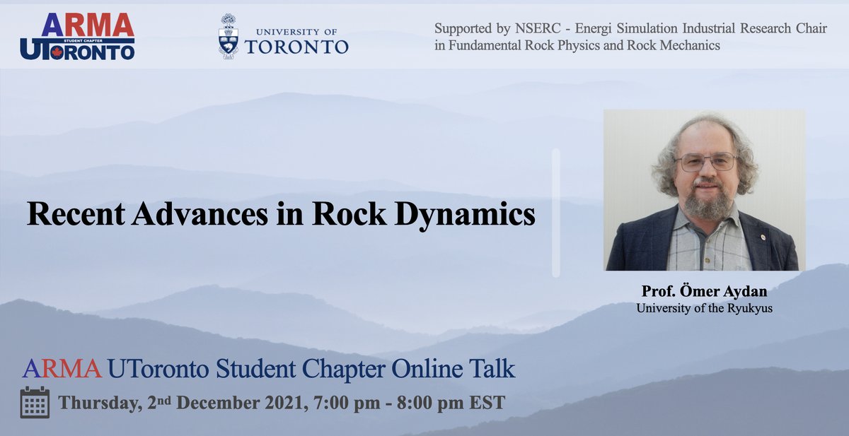 We are very excited to announce the 5th talk of the online ARMA UToronto Lecture series, that will be given by Emeritus Prof. Dr. Ömer Aydan. The event will be held on zoom on December 2nd, 7pm EST. follow the link below to register.
eventbrite.ca/preview?eid=21…