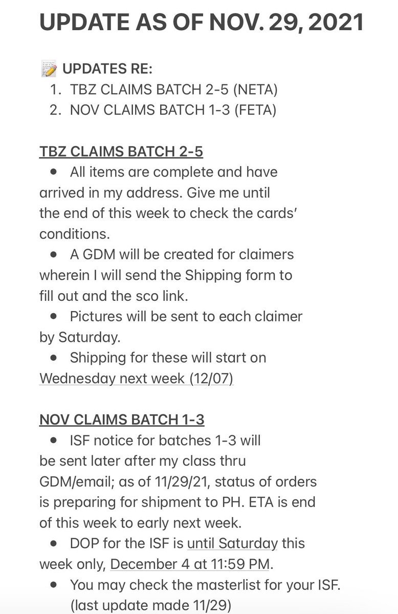 00zhaul's tweet photo. ꕀ #AISA_UD

Updates regarding the following:
— TBZ Claims batch 2-4 under NETA
— ISF notice for Nov claims batch 1-3 under FETA
— ISF amount &amp; DOP for the ISF https://t.co/VJXSmPvBwo