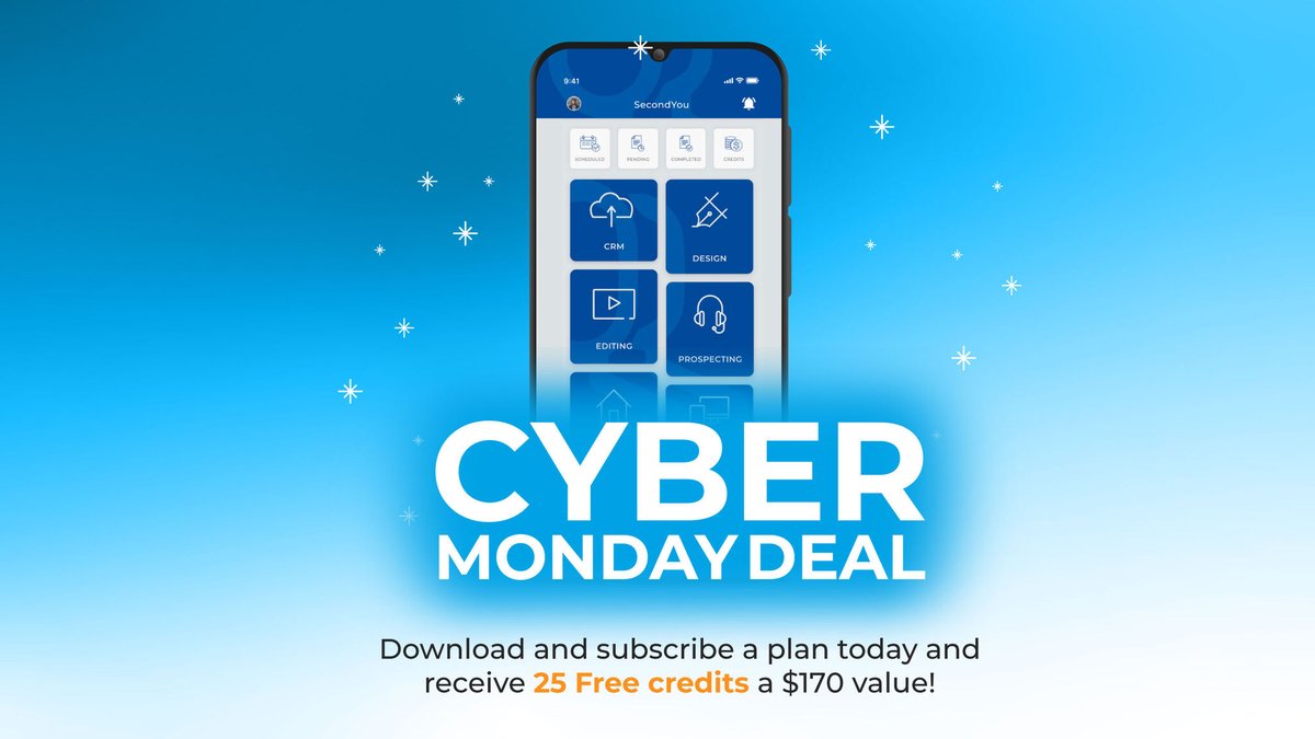 SecondYouLLC's tweet photo. 💥 Cyber Monday Deal is LIVE! 💥

Download #SecondYouGo and subscribe to any plan today to receive 25 free credits - a $170 worth of VA services through our #SecondYouGo application.

Request App Demo now and we will discuss everything you need to know!
https://t.co/wSFHRggeKc https://t.co/ZY5twKqfM1