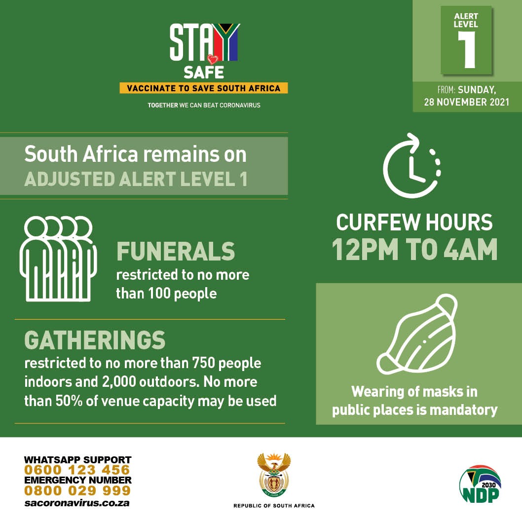 arnotopcomine's tweet photo. In a national address on Sunday evening (28 November), president Ramaphosa announced that South Africa will keep its lockdown restrictions unchanged at level 1, he encouraged everyone to adhere to all health protocols to protect themselves against the #omnicron #COVID19 #variant https://t.co/jyLmPFJCjf