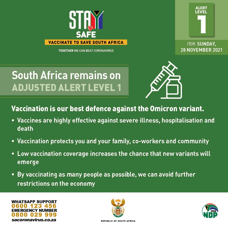 arnotopcomine's tweet photo. In a national address on Sunday evening (28 November), president Ramaphosa announced that South Africa will keep its lockdown restrictions unchanged at level 1, he encouraged everyone to adhere to all health protocols to protect themselves against the #omnicron #COVID19 #variant https://t.co/jyLmPFJCjf