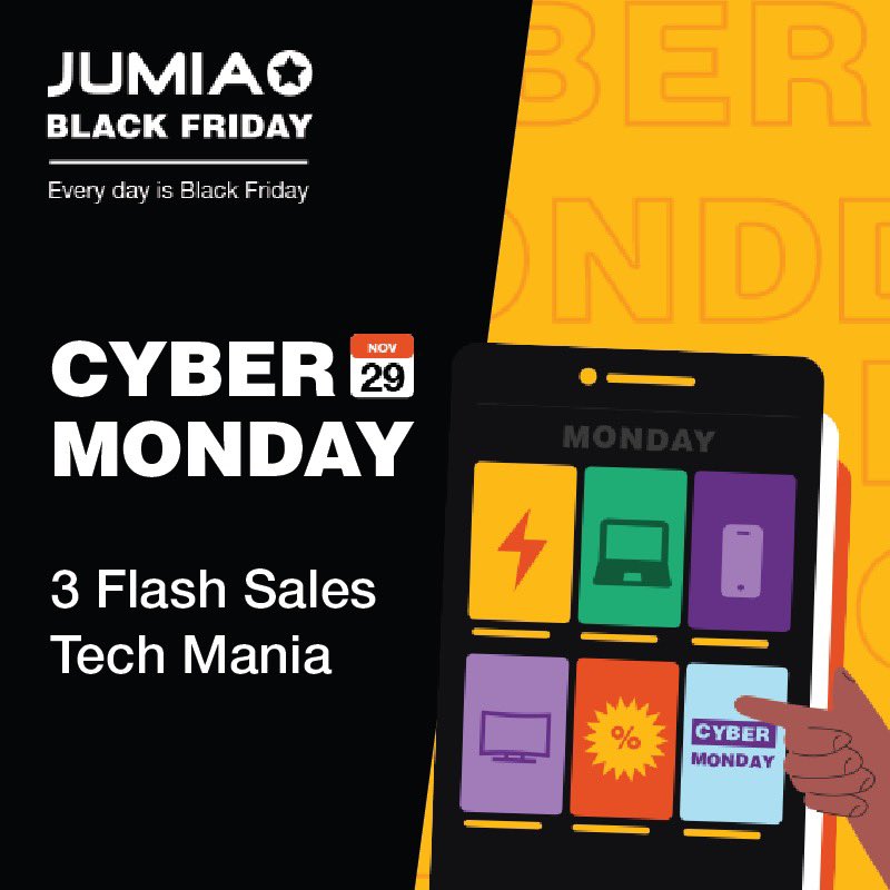 It’s Cyber Monday courtesy of #JumiaBlackFridays. Get ready for three flash sales today. #EveryFridayIsBlackFriday