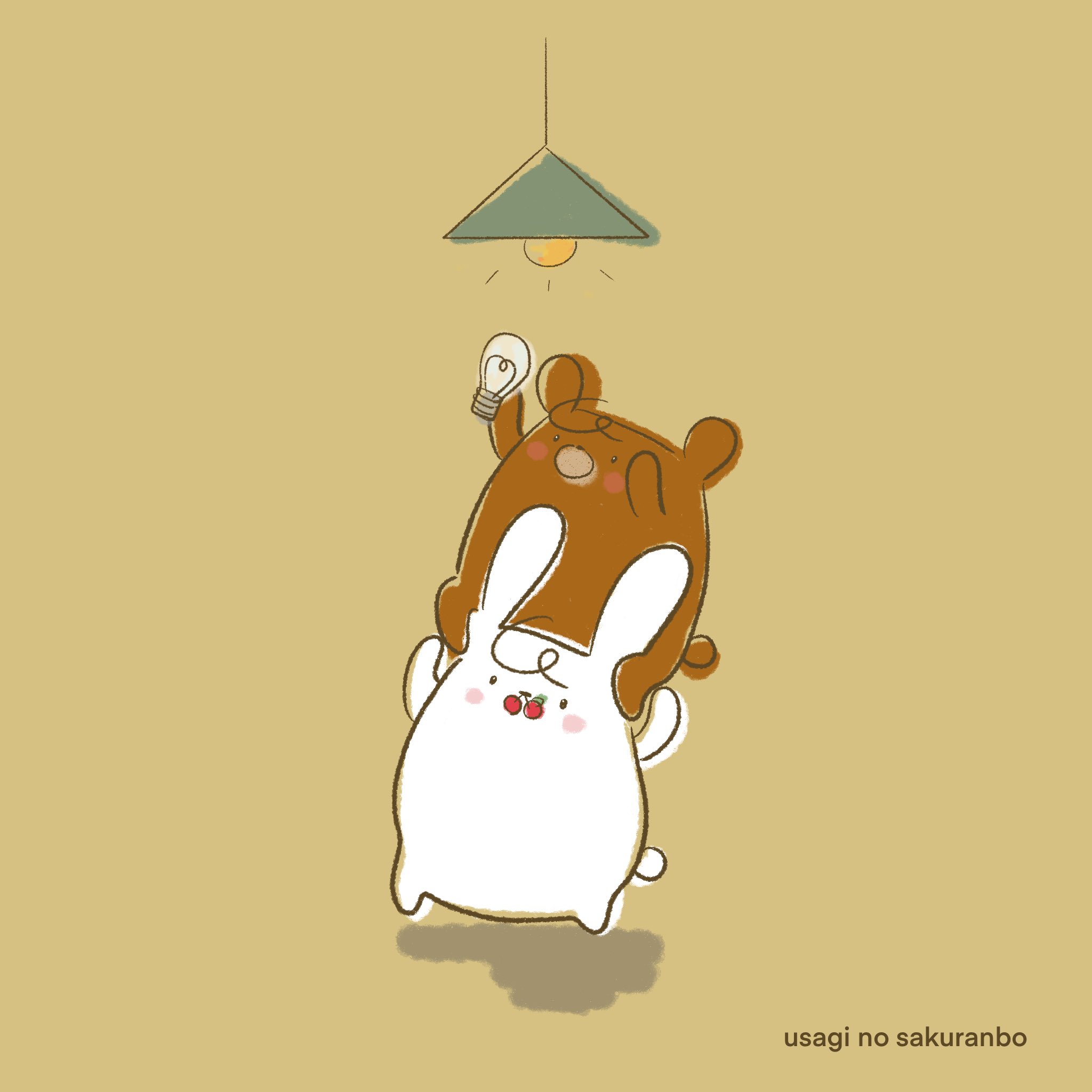 うさぎのさくらんぼ 届きそうで 届かない イラスト イラストレーション うさぎ くま さくらんぼ チェリー キャラクター かわいい 癒し 絵 イラスト好きさんと繋がりたい ゆるいイラスト オリジナルキャラクター 電気 照明 T Co