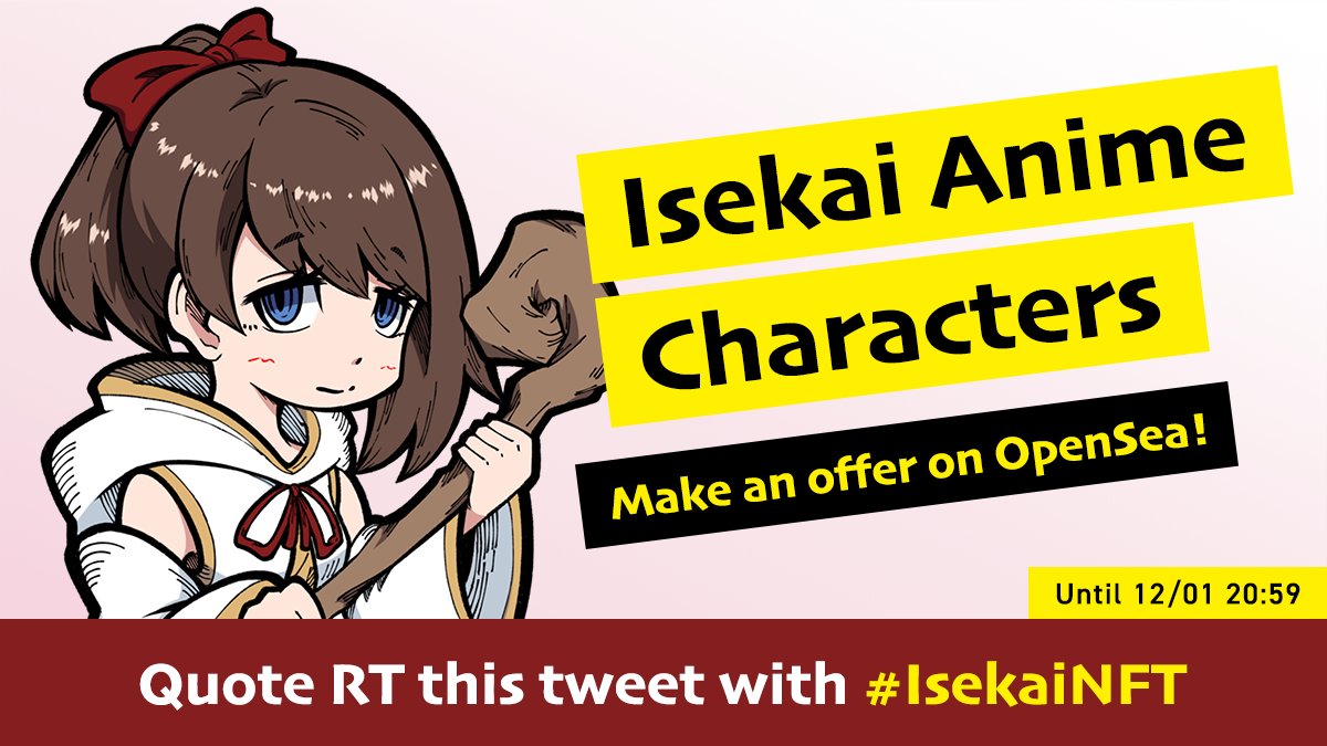 NFTTmarket_EN's tweet photo. 50 unique Isekai Anime Characters carefully drawn by @HiRoRi_hermit

Accepting offers on OpenSea❗
https://t.co/EmOgW7zvai

>Until 12/1 20:59 JST<

+ Giveaway of a black and white ver. to 999🎁
 
Entry
1 Quote RT this tweet with #IsekaiNFT
2 Apply from https://t.co/ssgPX3hQEP https://t.co/Jl05ew8ZuY