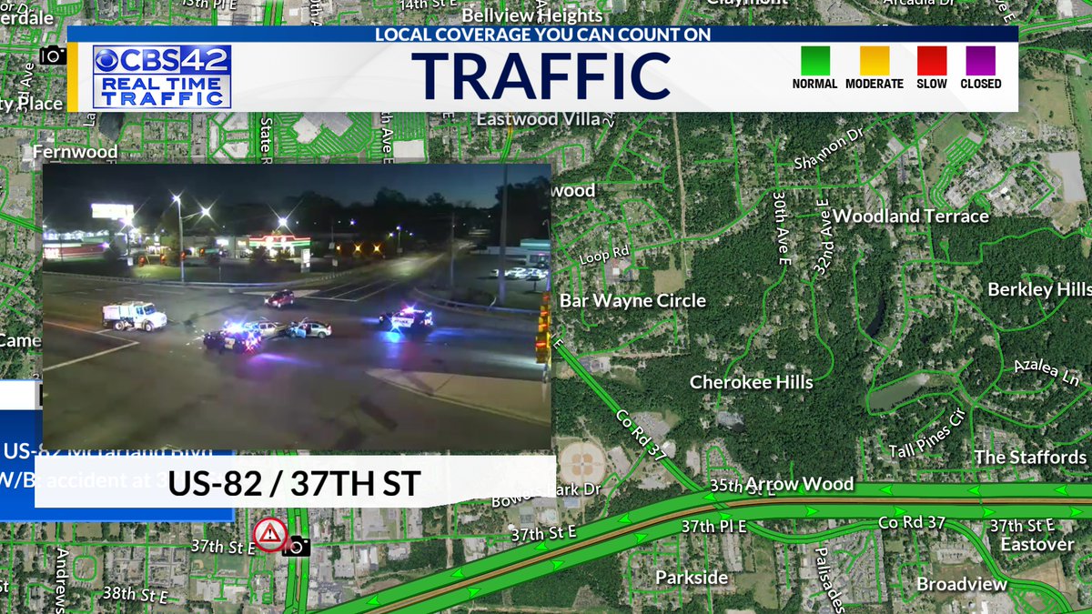 Heading North on McFarland Blvd in Tuscaloosa this morning? Here's a look at an accident at 37th Street. Response is on scene but be extra careful in passing! @cbs_42
